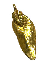 Pendant charm MAILE LEAF shiny gold plated 1 5/8 inches