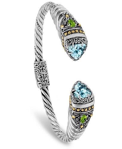 DEVATA Bali 18K Gold Silver Cuff Bracelet Blue Topaz Peridot DHK3586BT MEDIUM - Picture 8 of 11