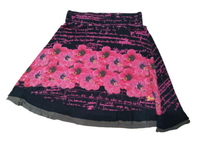 Desigual Women's Midi Skirt Size M Black Multicolor Floral Mandala Boho Ethnic