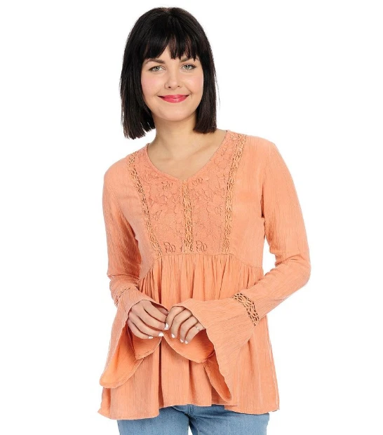 Blusa Top Manga Campana Tejida Salmón XL Hilo Indigo Para Mujer Nueva Sin Etiquetas