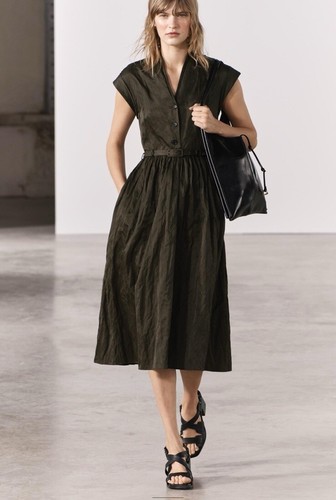 VESTIDO CAMISERO ZARA NUEVO CON ETIQUETAS $129 MUJER SS24 CINTURÓN COLECCIÓN ZW CAQUI | 9303/432 - Imagen 5 de 10