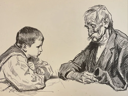 Gibson Girls Print Antique Art Sketch 11”x17” STORY OF EMPTY SLEEVE Amputation