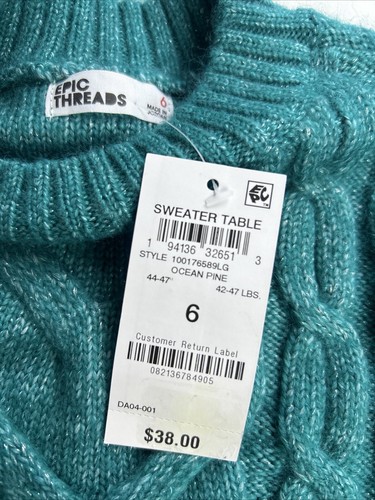 EPIC THREADS Girls Festive Sparkle Teal Holiday Sweater Size 6 Knit Pullover NWT - Picture 3 of 6