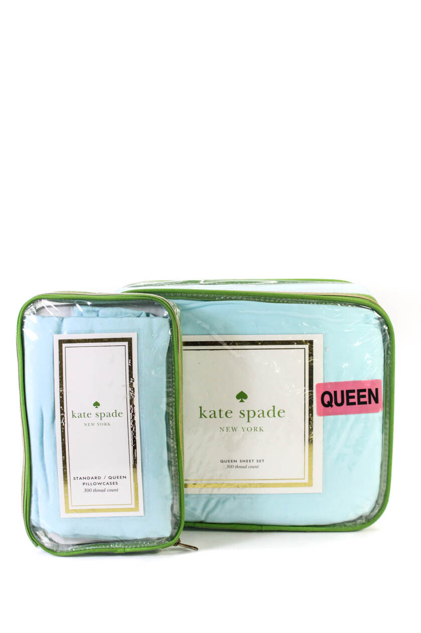 Kate Spade Womens Cotton Queen Bed Pillowcases Sheet Set Blue eBay