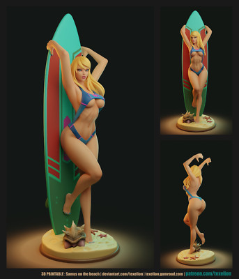 Samus Surfgirl, Metroid, Statue, 3D Druck, Miniature, Fan Art, sexy Pin-Up Figur