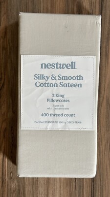 Nestwell Silky & Smooth Cotton Sateen King Pillowcases Oatmeal 400TC 100% Cotton