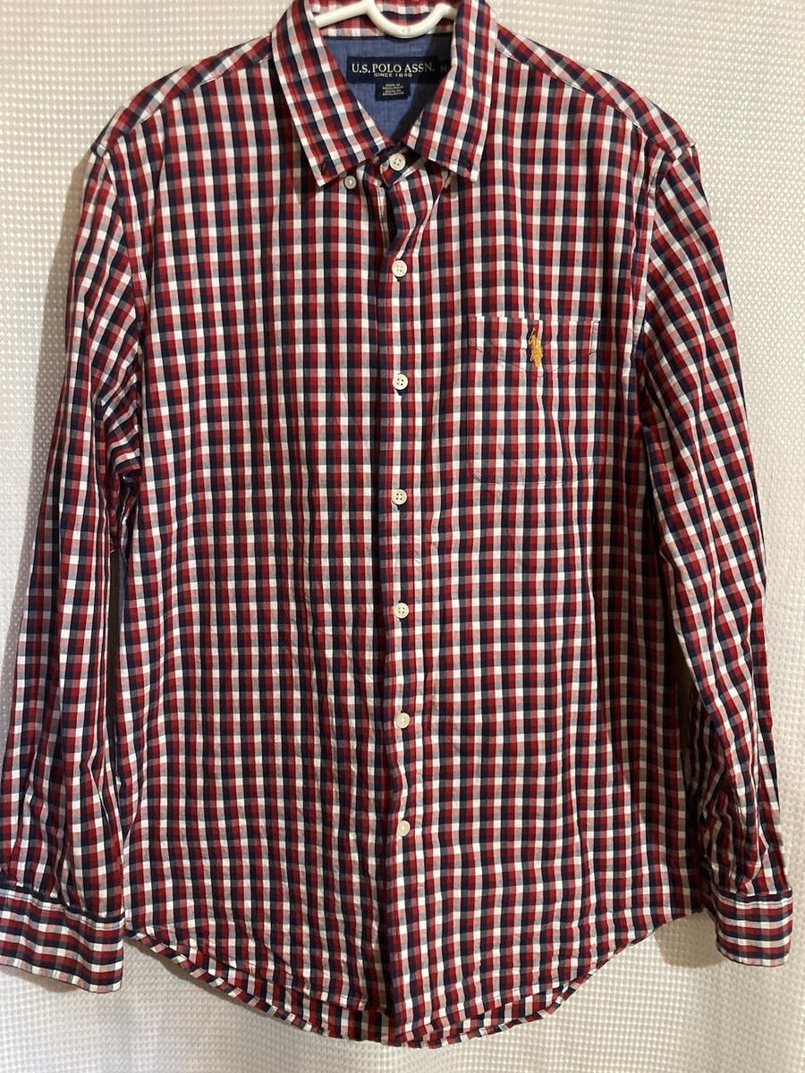 U POLO ASSN Men's Long Sleeve Button Down Red White Blue Size Medium  Preowned