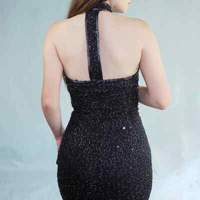sean collection beaded dress vintage Vintage Beaded Evening Gown: 1990s Sean Collection Blue Silk Chiffon,  Xs/small