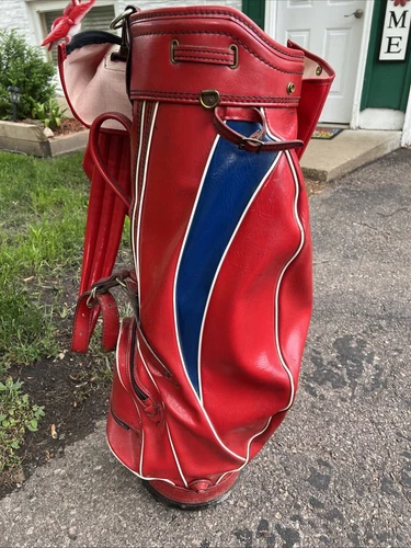 BROKEN - Vtg Burton Red Leather Golf Bag With Rain & Dust Cover