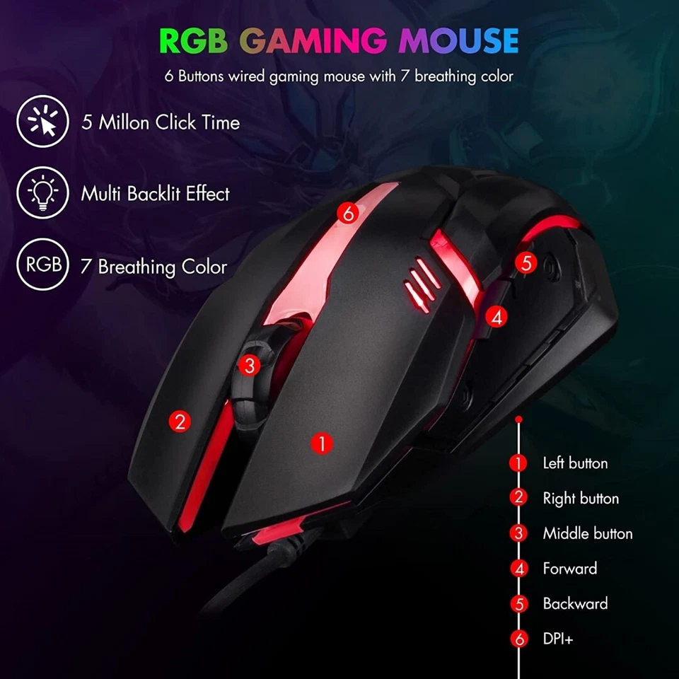 Jugeo De Teclado Y Mouse Gamer Mecanico Para Gaming Multicolor LED Raton Blanco - Image 3 of 4