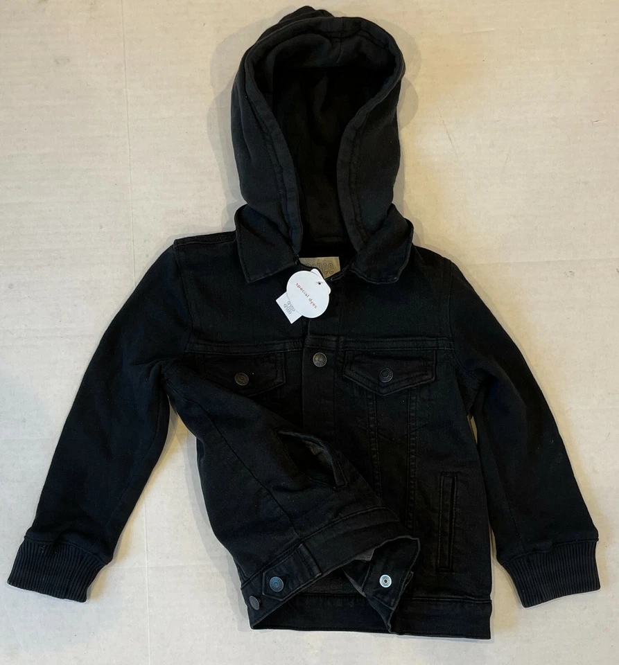 Chaqueta vaquera de manga larga con capucha y botones delanteros Gymboree para niños, negra, XS (4), NUEVA CON ETIQUETAS Foto 2 de 4