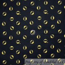 BonEful Fabric FQ Cotton Quilt Black Yellow Batman Small Logo Dot Kid Boy Print
