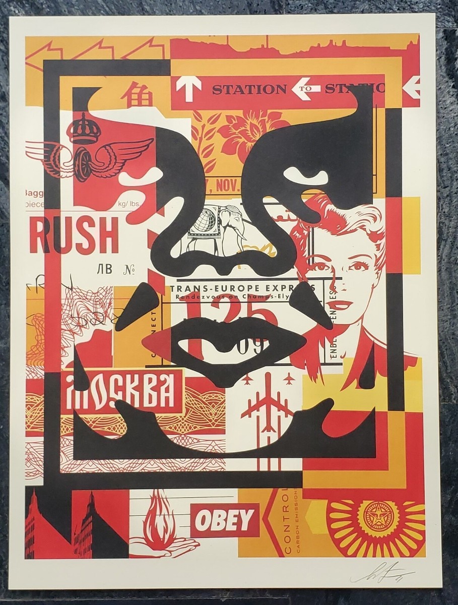 Shepard Fairey HAND SIGNED Obey Giant Face Collage Offset