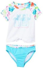 Tommy Bahama 3T Girls 2 Pc Rash Guard Tankini Swimsuit Floral Blue Flamingo