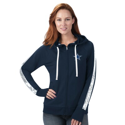 Women's Dallas Cowboys Navy Game Changer Bedazzled Full Zip Hoodie - By GIII