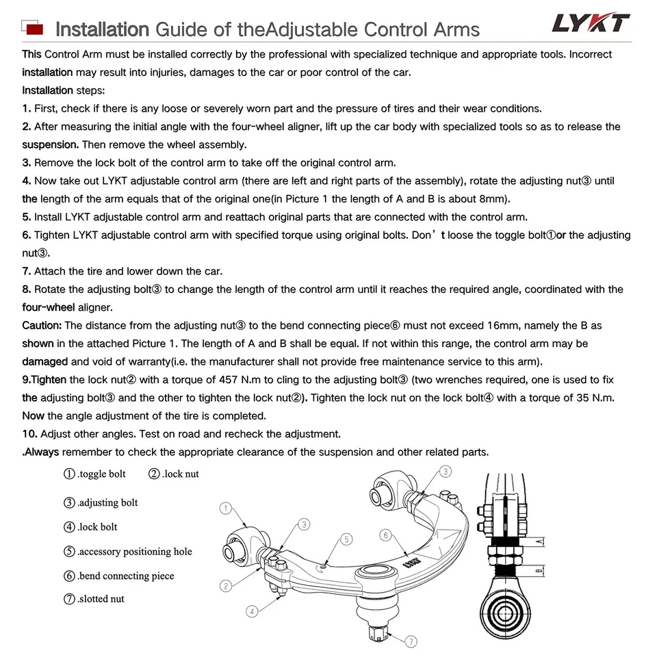 LYKT 2pcs Front Adjustable Upper Camber Control Arms Kit for Ford 04-08 F-150 - Изображение 3 из 4