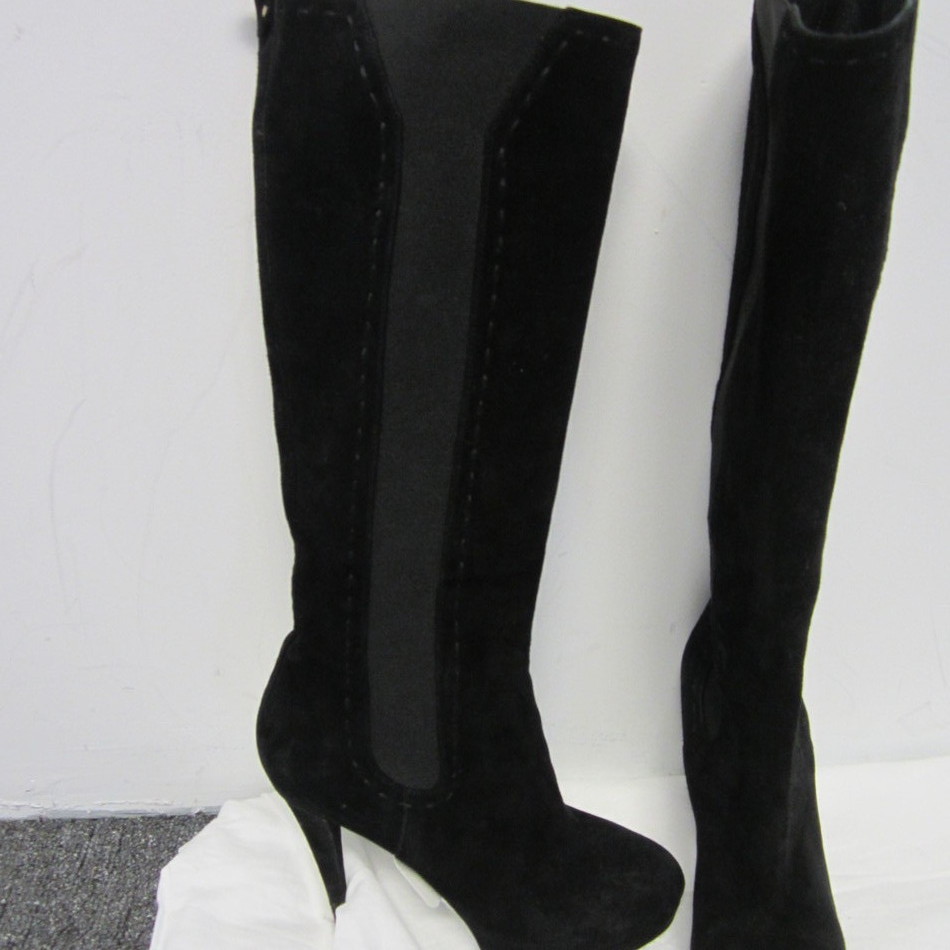 YVES SAINT LAURENT STIVALI AL GINOCCHIO NERI IN PELLE SCAMOSCIATA PLATEAU TAGLIA 38 5 8 5