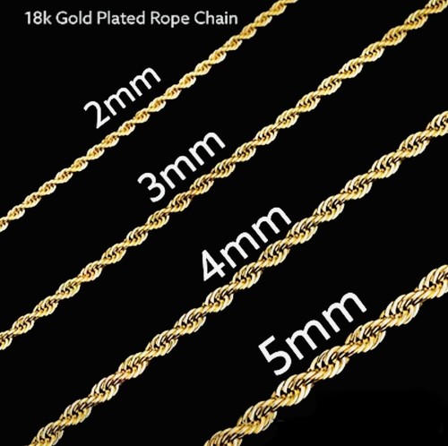 18K Gold Plated Rope Chain Necklace 3/4/5/7mm 20-30" Mens Women's - Picture 9 of 9