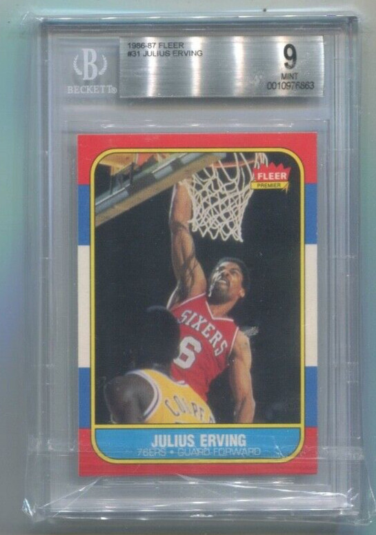 1986-87 Fleer - JULIUS ERVING  Dr. J - Card #31 - PHILADELPHIA 76ers  BGS 9