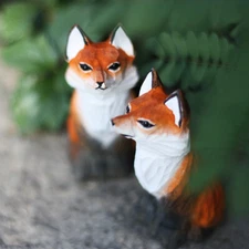 Red Fox Handmade Wood Carving Solid Wood Fox Sculpture Creative Ornament