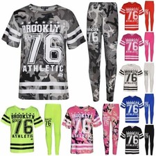 Girls Top Kids Designer's Brooklyn 76 Athletic T Shirt Top Legging Set 7-13 Yr