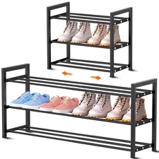 Expandable Shoe Rack Small Shoe Storage Narrow Shoe Racks Metal Show Rack Sli...