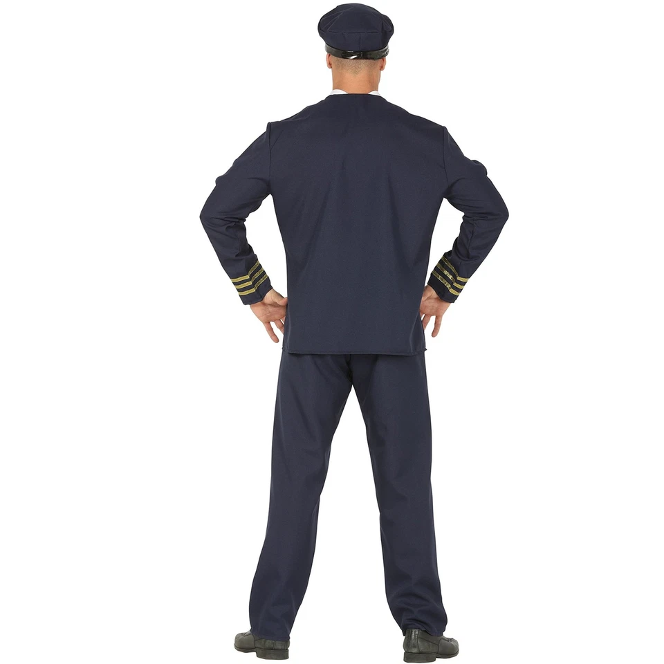 Piloten Kostüm Pilot Kapitän Andreas Fliegerass Uniform für Herren Gr. M-L Blau - Bild 2 von 4