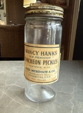 Vintage Nancy Hanks Chicago Pickles Jar 1 Pint 16 oz Glass Bottle Paper Label
