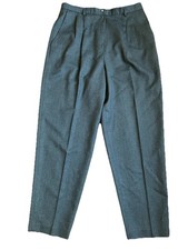 Vintage 100 Wool Pleated Dress Pants Gray High 34 Waist Office Career 14/16