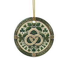Celtic Shamrock Knot Ceramic Ornament, Irish Christmas Decor with Green Clover