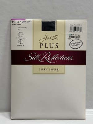 Hanes Plus Silk Reflections Silky Sheer Pantyhose Size Two Plus Jet 910 OOP15