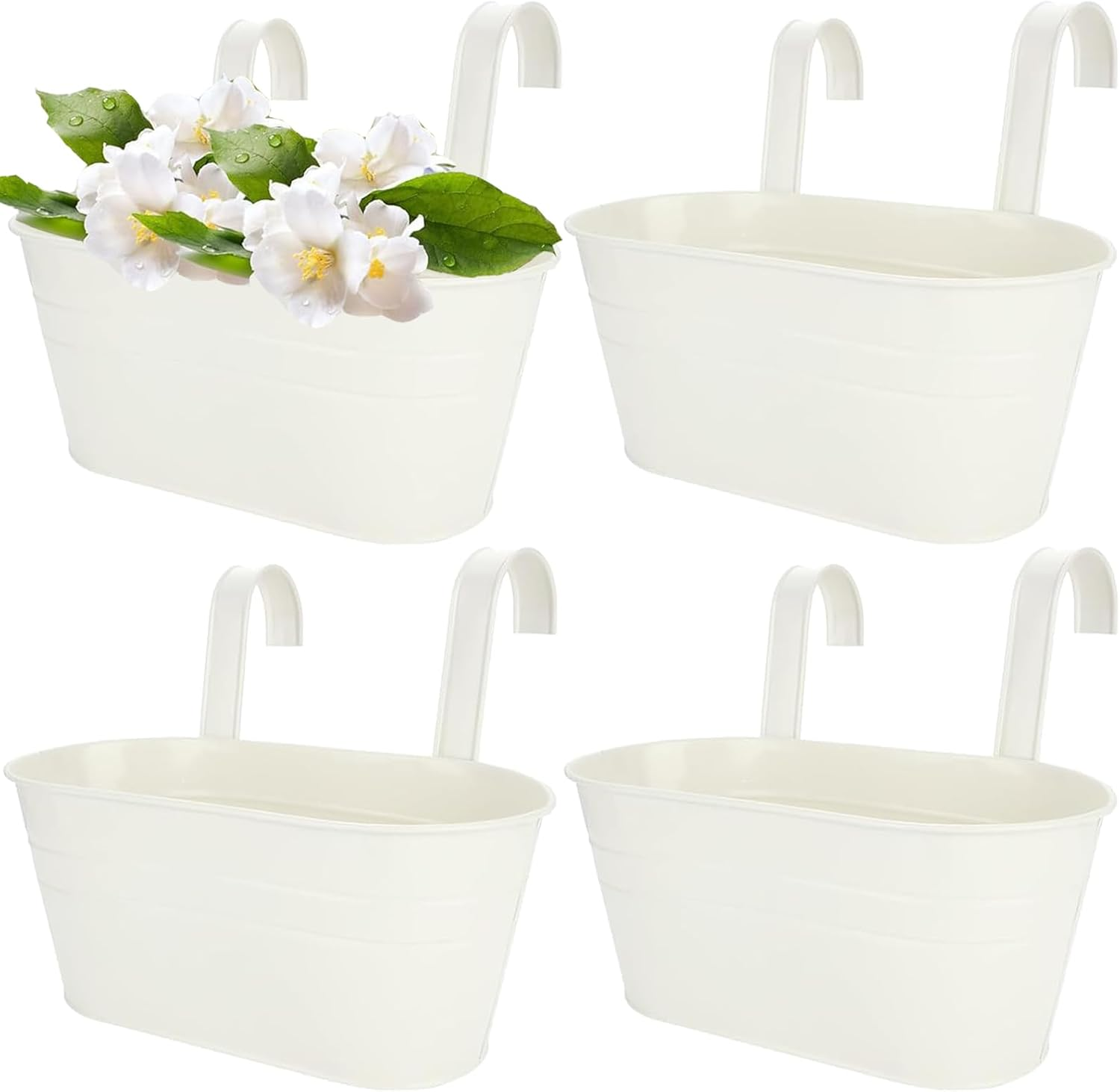 4 Pcs Balcony Planters for Railing over Fence Planters Metal Hanging Flower Pots