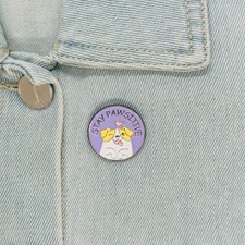   STAY PAWSITIVE Cute Dog Animal Round Badge Cartoon Lapel Brooch Cute Dog Pin  