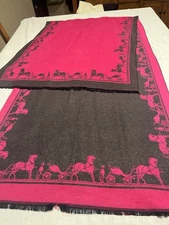 Cashmere Blend Wrap Shawl Scarf Poncho Blanket Pink & Gray Equestrian Horse