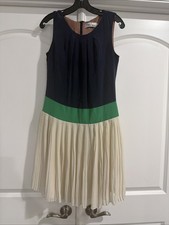 Eliza J Women’s Dress Royal Collection Sz 6Navy Green White Pleated Sleeveles