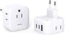2 Pack European Travel Plug Adapter, US to Europe Plug Adapter with 3 Outlets 3