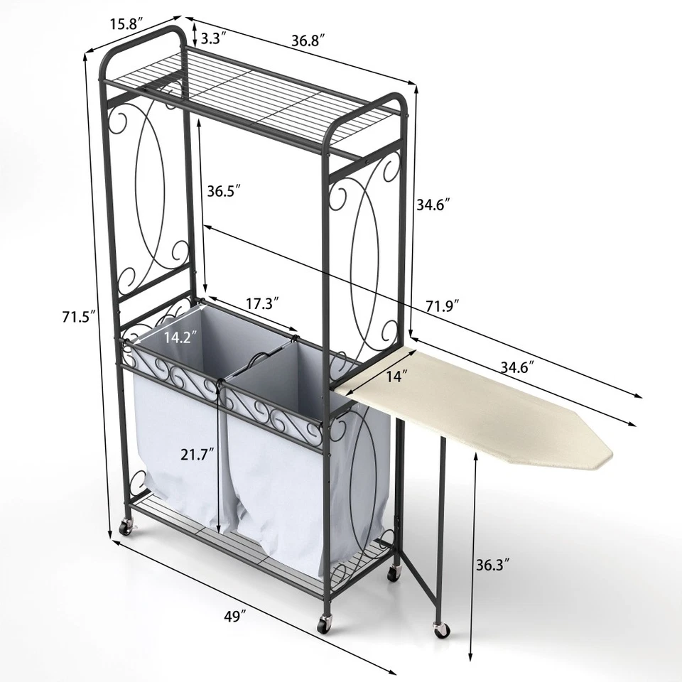 Funcional Organizador de Cesta de Lavandería Riel Colgante Estante de Almacenamiento Lavandería Rodante Foto 2 de 4