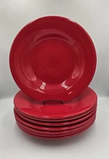 Set of 8 Pottery Barn 12-1/4" Sausalito Merlot Red Dinner Plates Christmas 