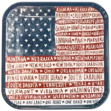 Boston International 7" Square Paper Plates One Flag One Nation 