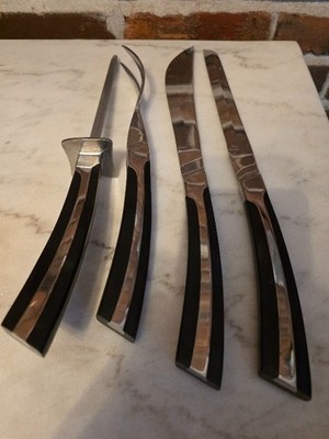 Eldan stainless steel black handle 4-piece carving set made in Japan 1960s