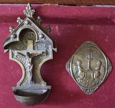 Antica Acquasantiera In Bronzo + Placchetta . Epoca: 800 . Misurano:...