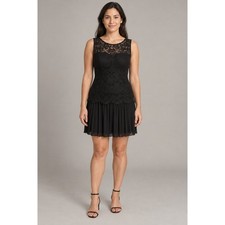 Forever 21 Contemporary Lace Pleated Dress Womens M Black Romantic Coquette
