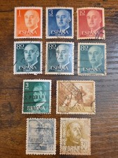 Spain Various Denomination Lot of 10 Used Vintage Stamps Spanning 1951-1955