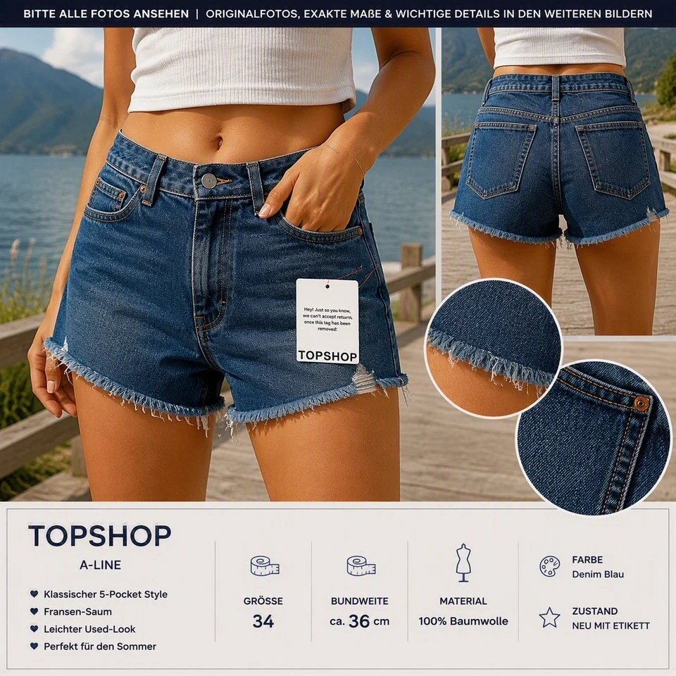 Top-Shop Damen Jeans Shorts, Hot Pants Gr. 34 Neu Mit etikett - Bild 1 von 4