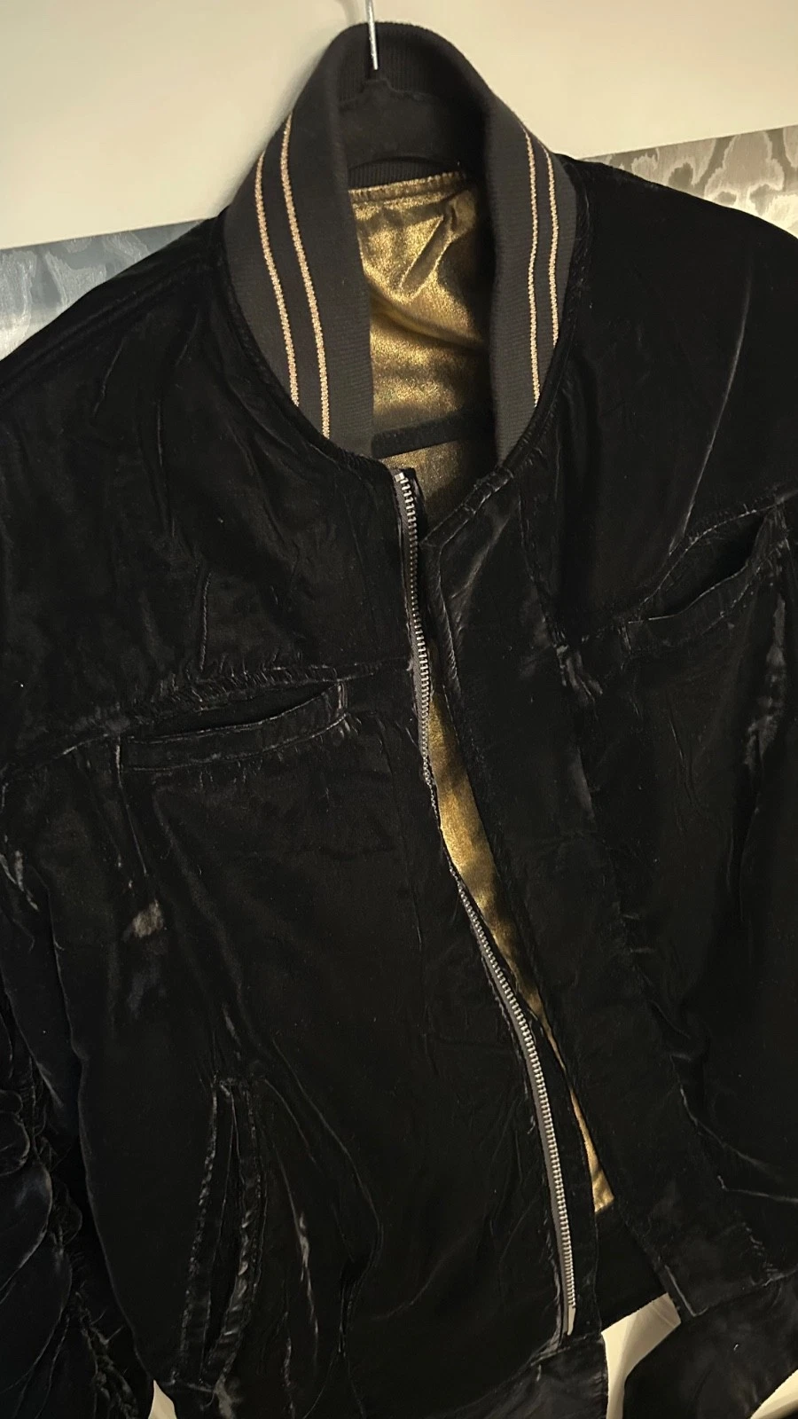 HAIDER ACKERMANN FW16 Velvet Biker Bomber Jacket Gold Lining Black Grail - product detail image 22