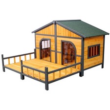 Wooden XL Dog House with Elevated Floor Porch Weatherproof Pet Shelter