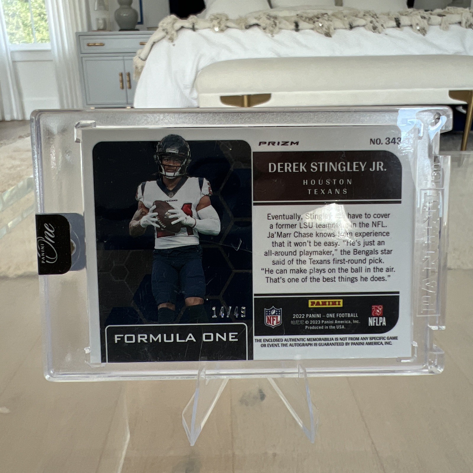 2022 Panini One Formula One Derek Stingley Jr. #343 Auto Patch Green /49 RC  view 3