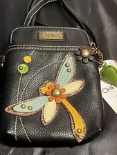 NWT Chala Handbags Dragonfly Crossbody Phone Purse Bag Black Faux Leather NEW