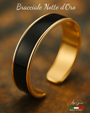 Bracciale rigido piatto Unisex  in ORO TECH  Smalto Nero Lucido larghezza 15mm