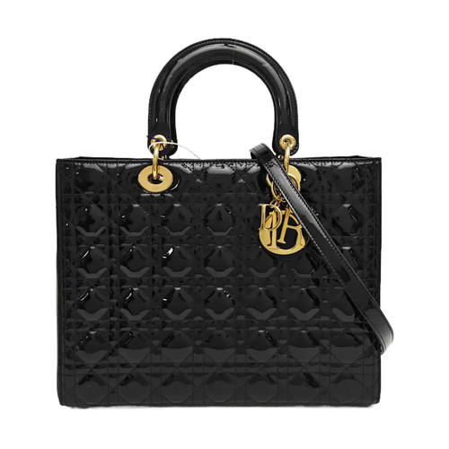 【Authentic】 DIOR Lady Dior Black Patent leather Handbags (DDP)